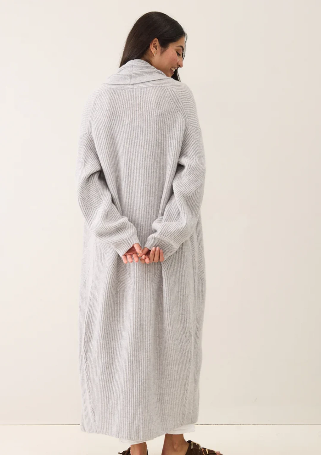 Ribbed Cashmere Coatigan in Foggy Grey by LOOP Cashmere on curated-crowd.com