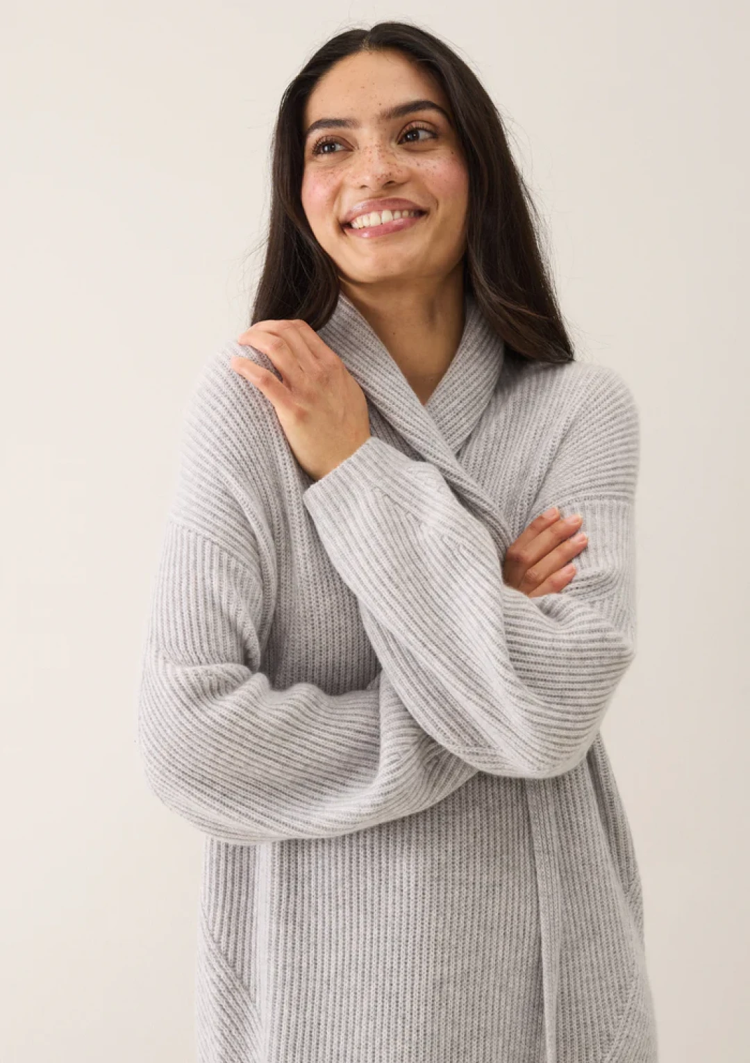 Ribbed Cashmere Coatigan in Foggy Grey by LOOP Cashmere on curated-crowd.com