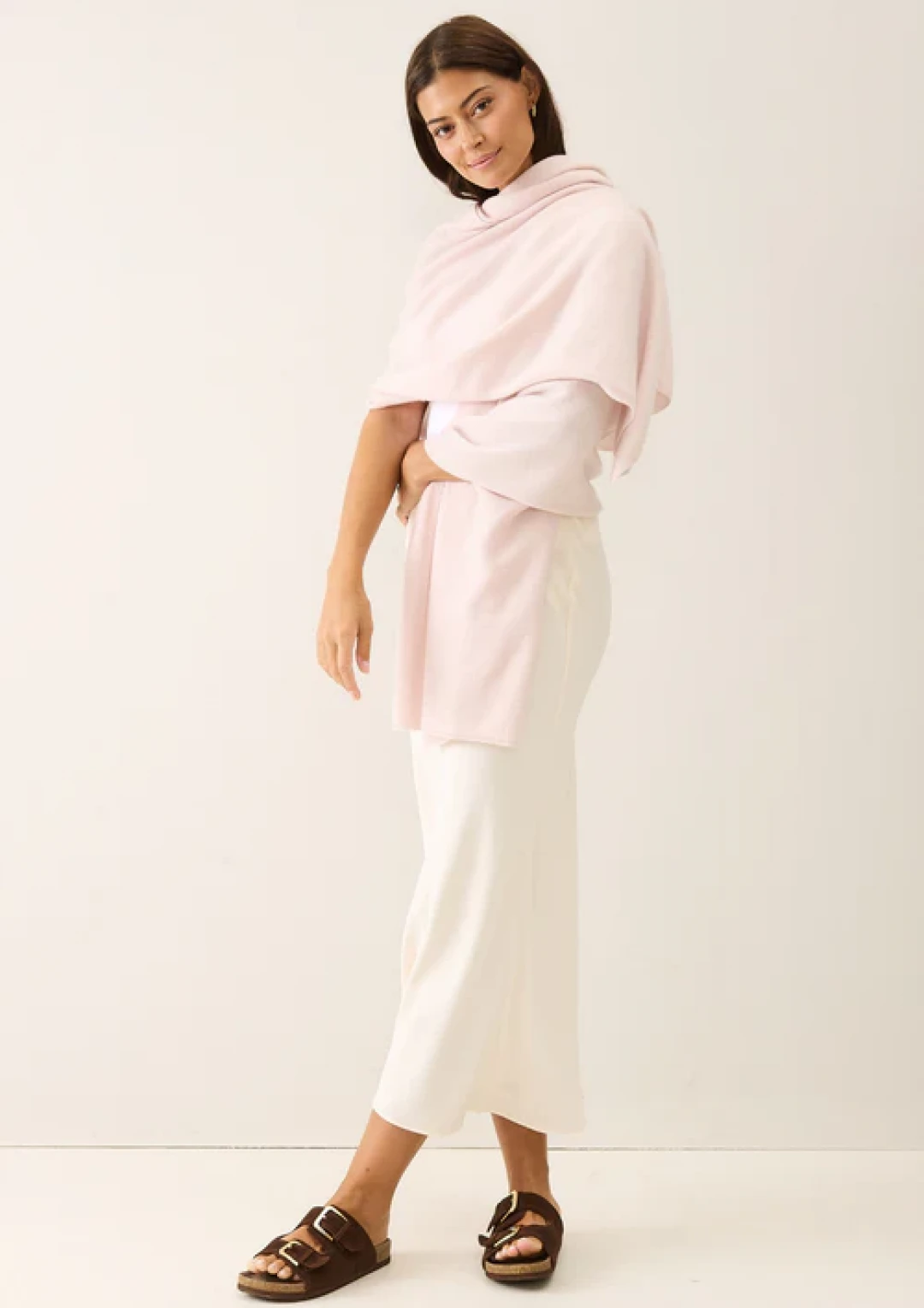 Lofty Cashmere Blanket Scarf in Ballet Pink by LOOP Cashmere on curated-crowd.com
