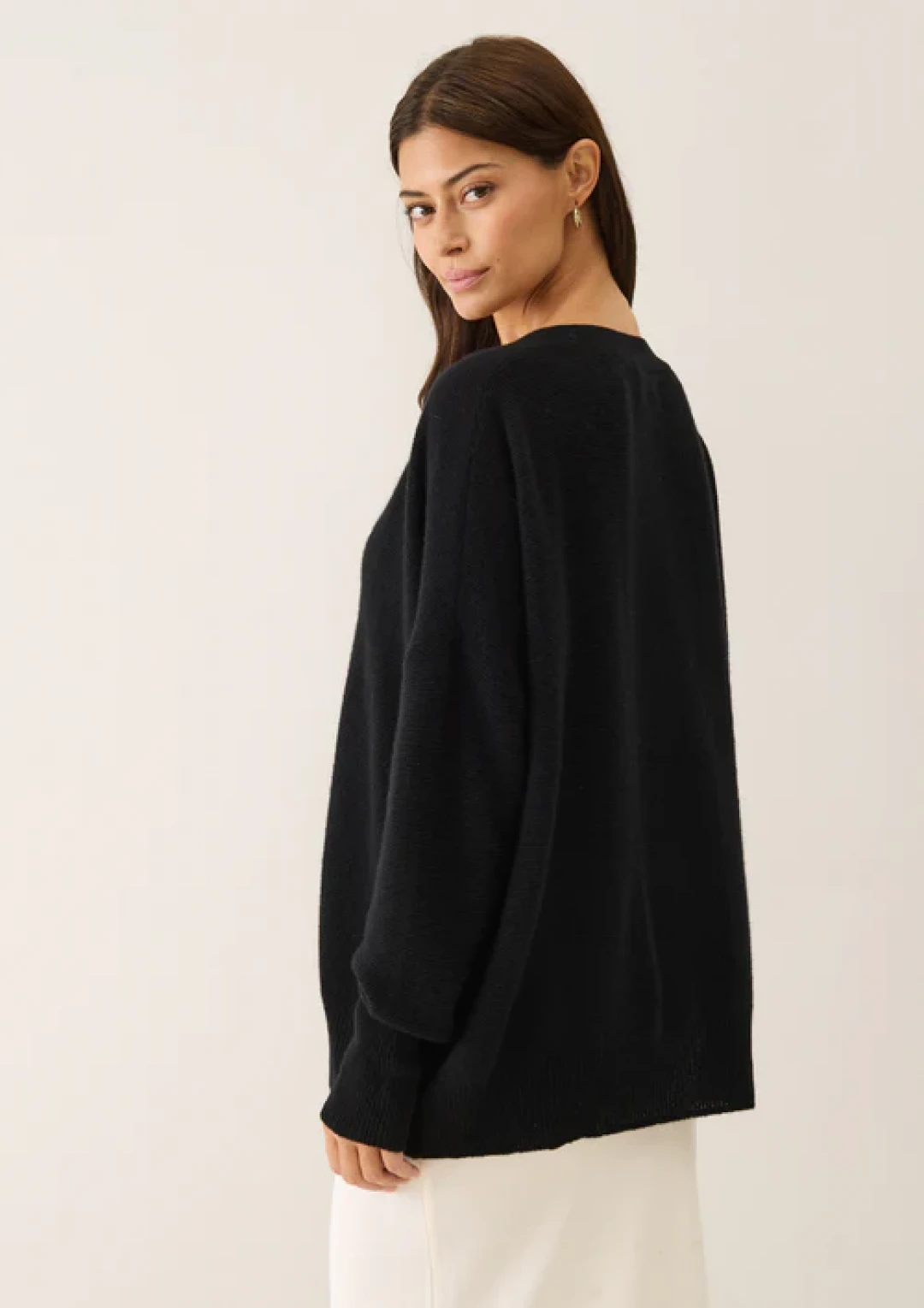 Relaxed Lofty V Neck Sweater in Jet black by LOOP Cashmere on curated-crowd.com