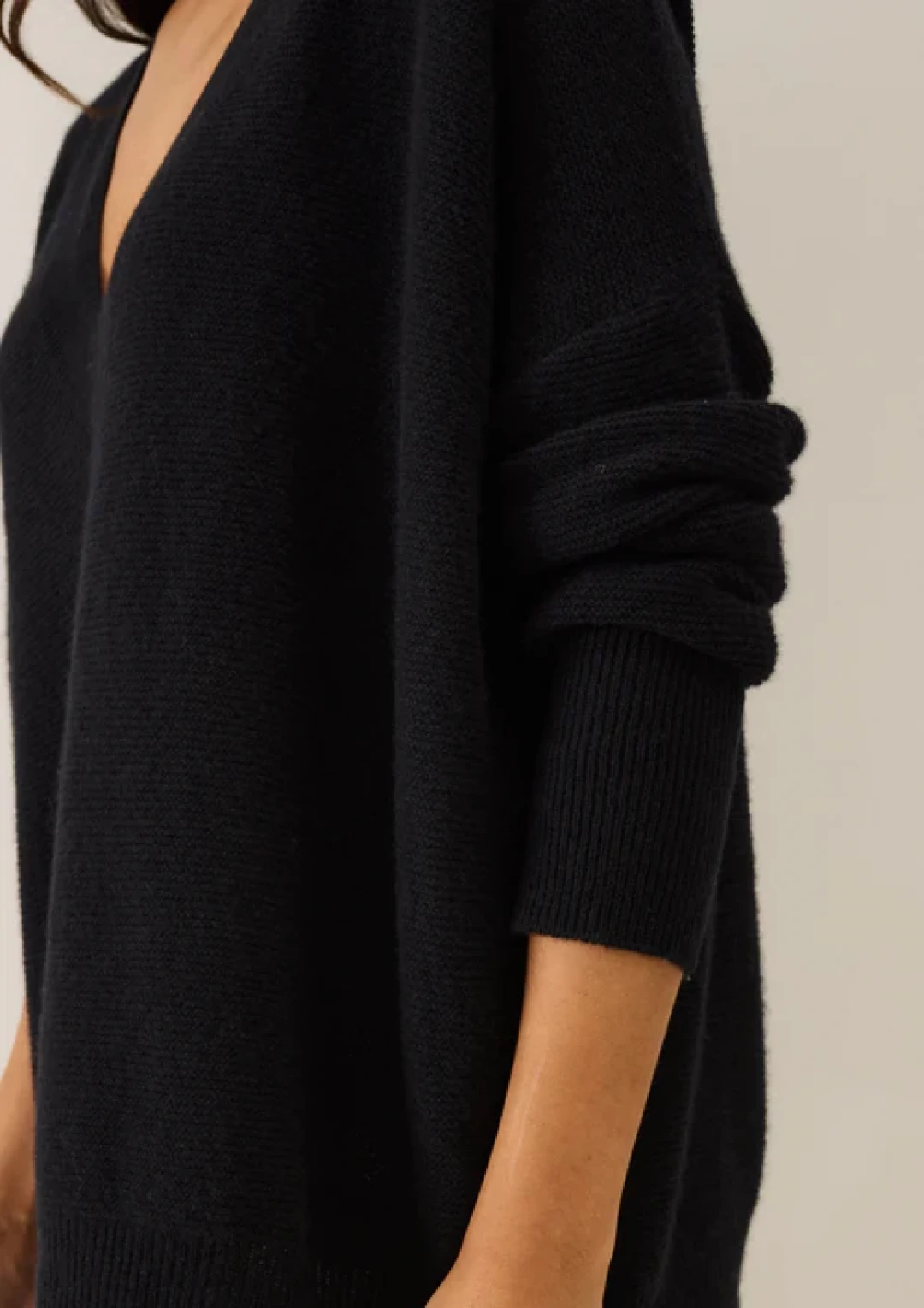 Relaxed Lofty V Neck Sweater in Jet black by LOOP Cashmere on curated-crowd.com