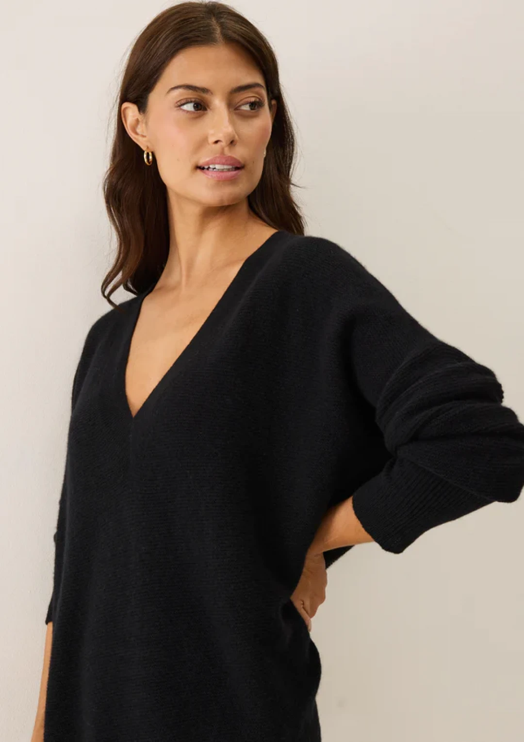 Relaxed Lofty V Neck Sweater in Jet black by LOOP Cashmere on curated-crowd.com