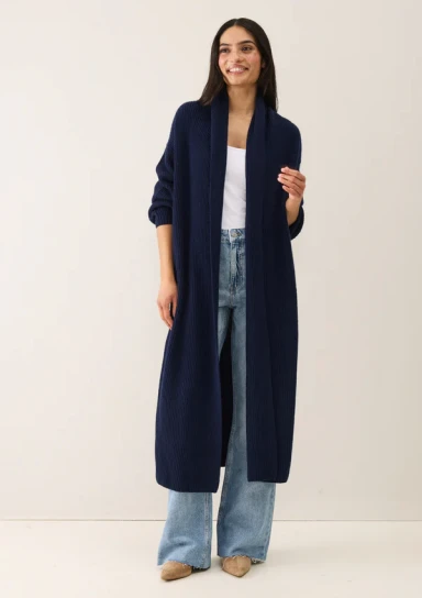 Ribbed Cashmere Coatigan in Midnight Blue by LOOP Cashmere on curated-crowd.com