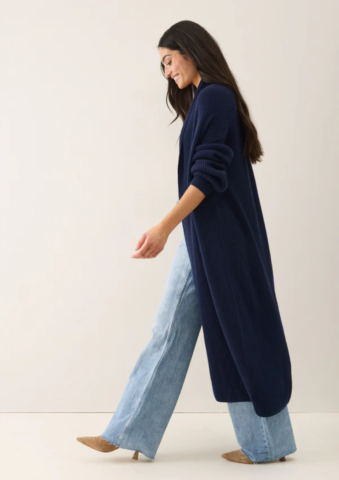 Ribbed Cashmere Coatigan in Midnight Blue by LOOP Cashmere on curated-crowd.com