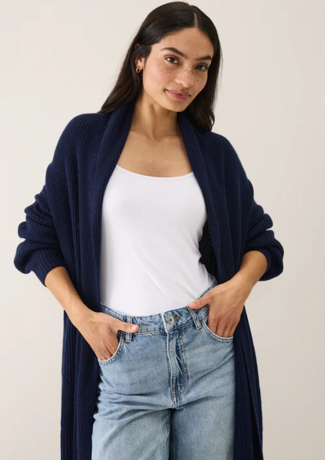 Ribbed Cashmere Coatigan in Midnight Blue by LOOP Cashmere on curated-crowd.com