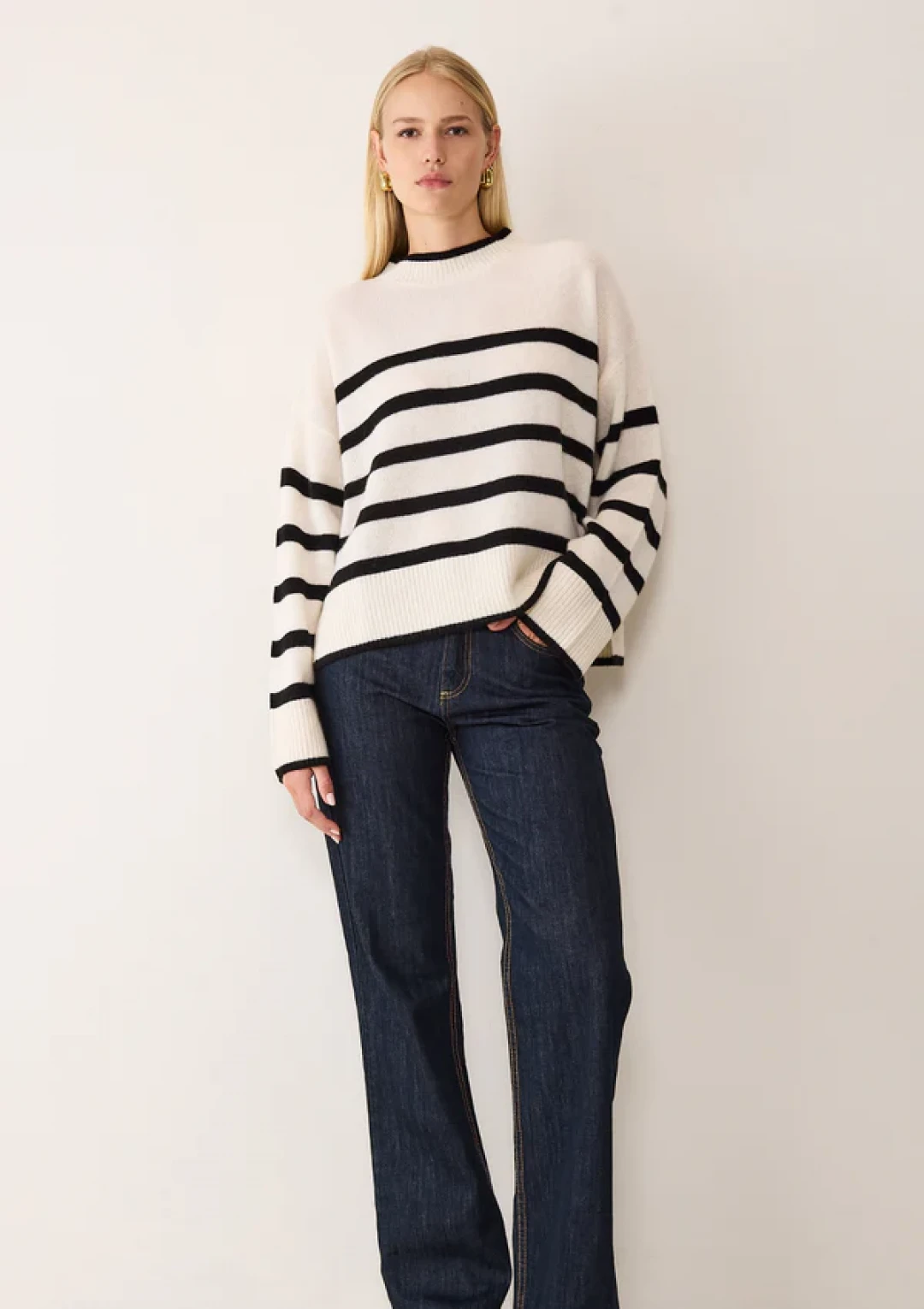 Chunky Cashmere Striped Sweater in Chalk/Black by LOOP Cashmere on curated-crowd.com