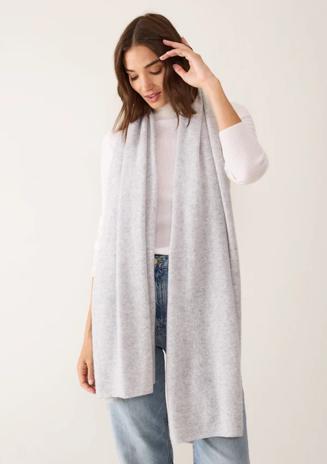 Cashmere Lofty Blanket Scarf in Foggy Grey by LOOP Cashmere on curated-crowd.com