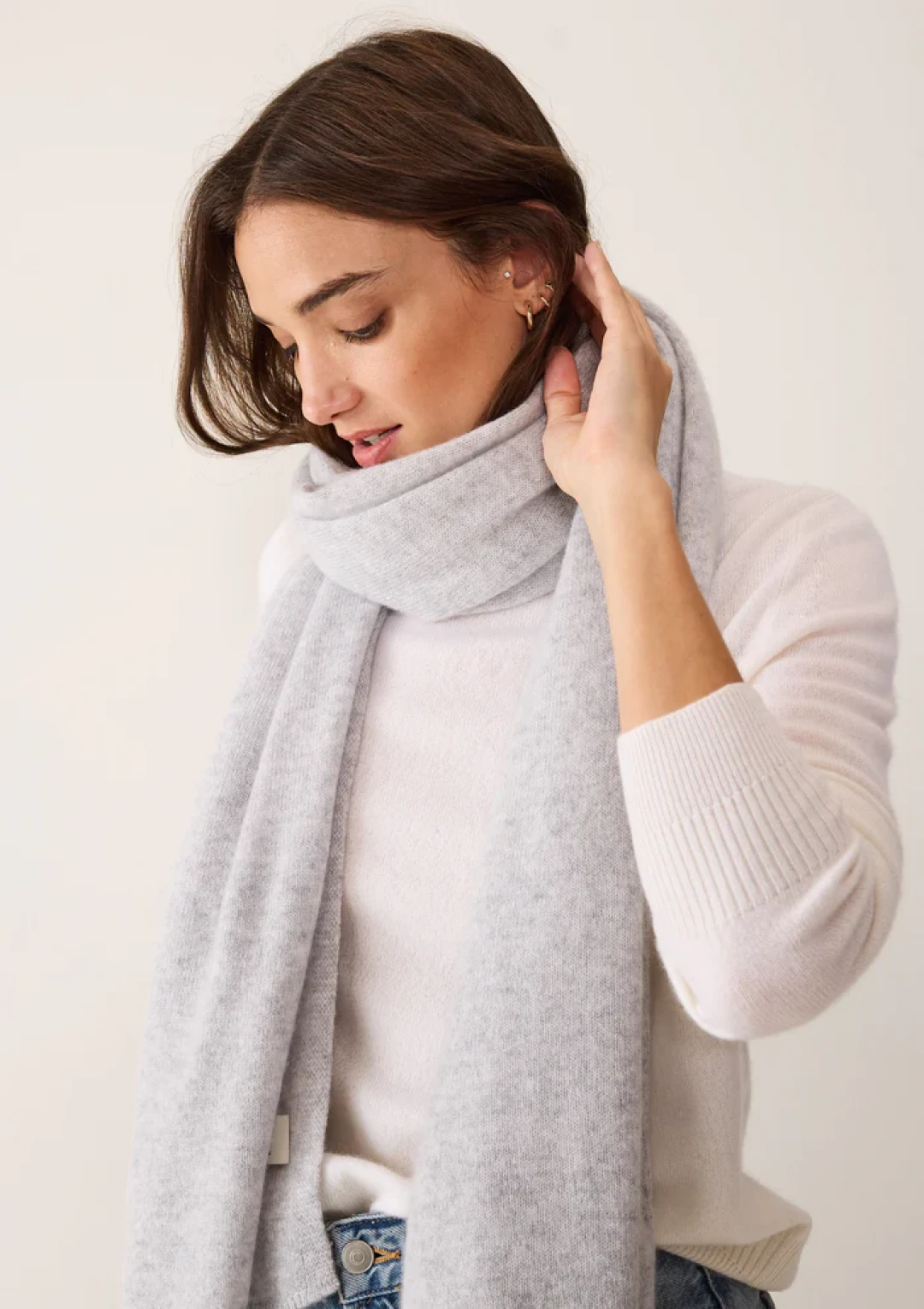 Cashmere Lofty Blanket Scarf in Foggy Grey by LOOP Cashmere on curated-crowd.com
