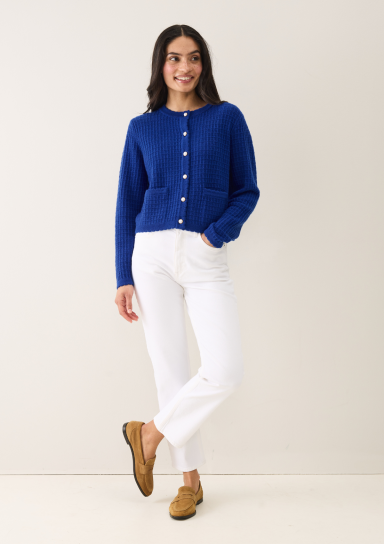 Crew Neck Cardigan in Lapis Blue by LOOP Cashmere on curated-crowd.com