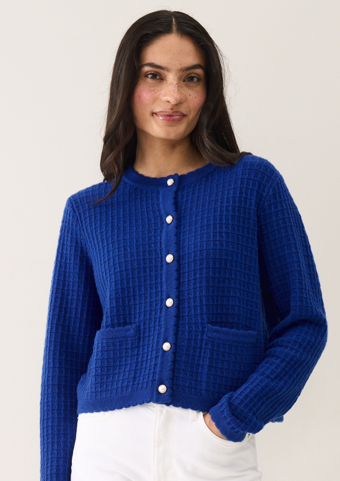 Crew Neck Cardigan in Lapis Blue by LOOP Cashmere on curated-crowd.com