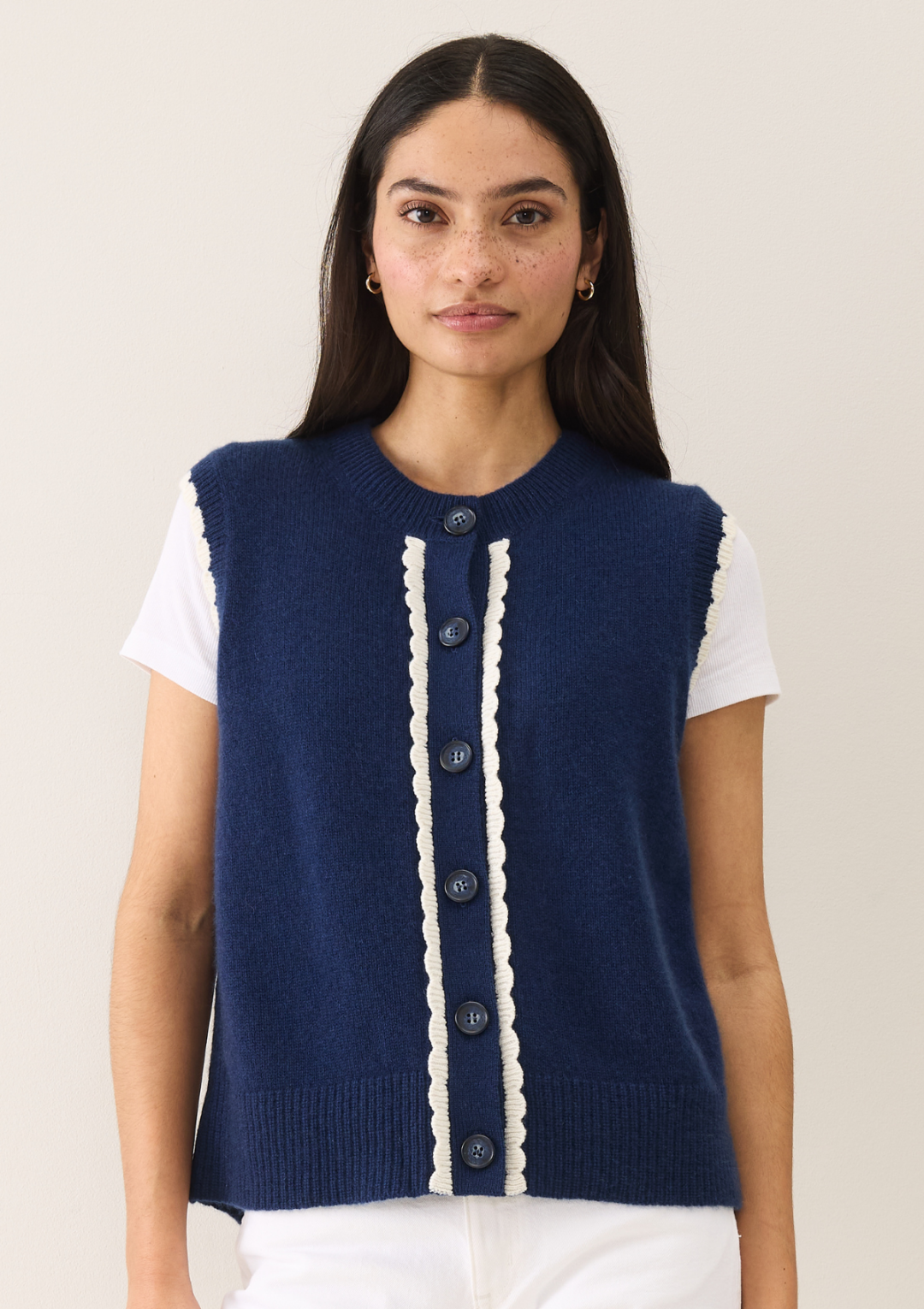 Shell Front Waistcoat in Midnight Blue by LOOP Cashmere on curated-crowd.com