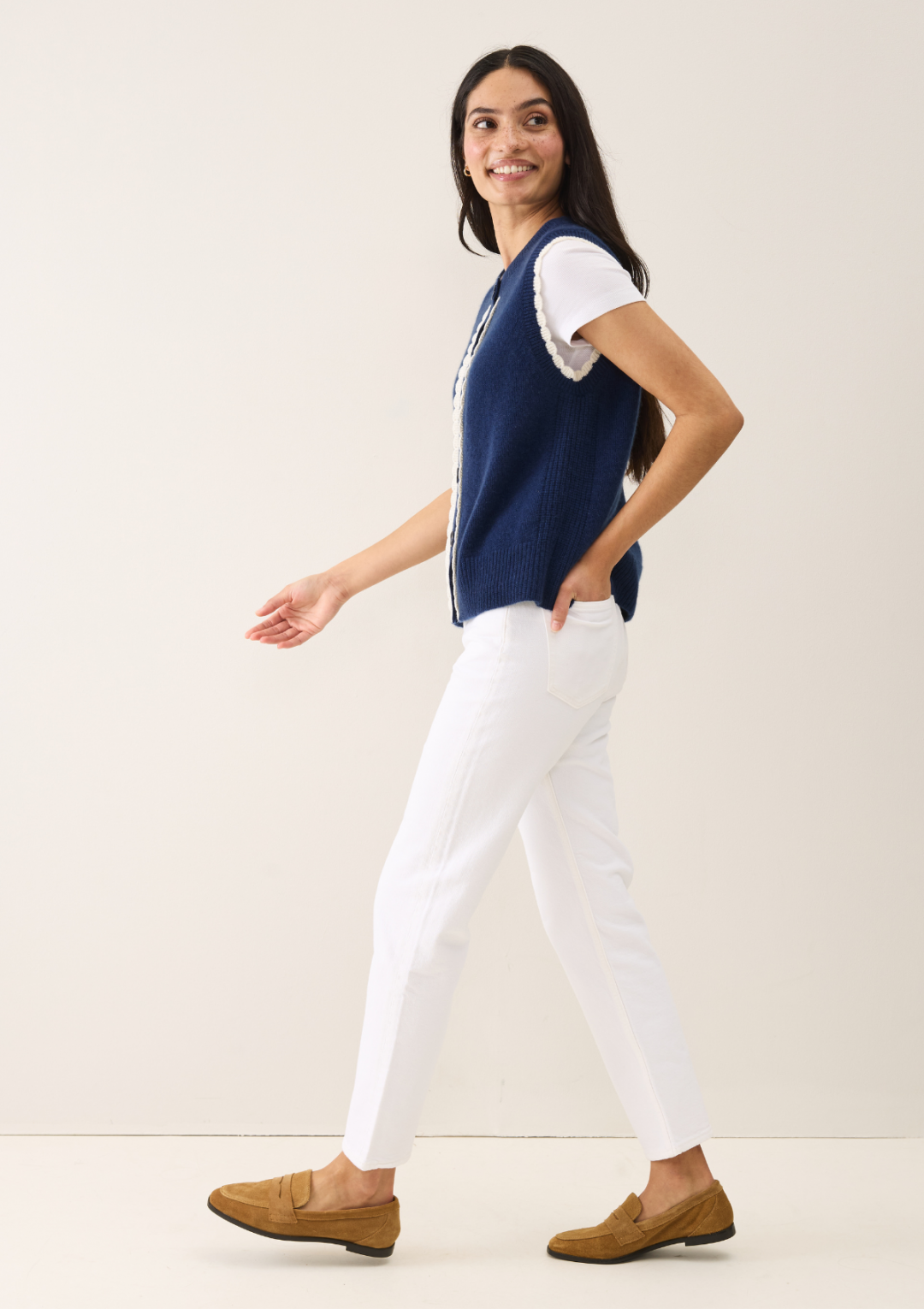 Shell Front Waistcoat in Midnight Blue by LOOP Cashmere on curated-crowd.com