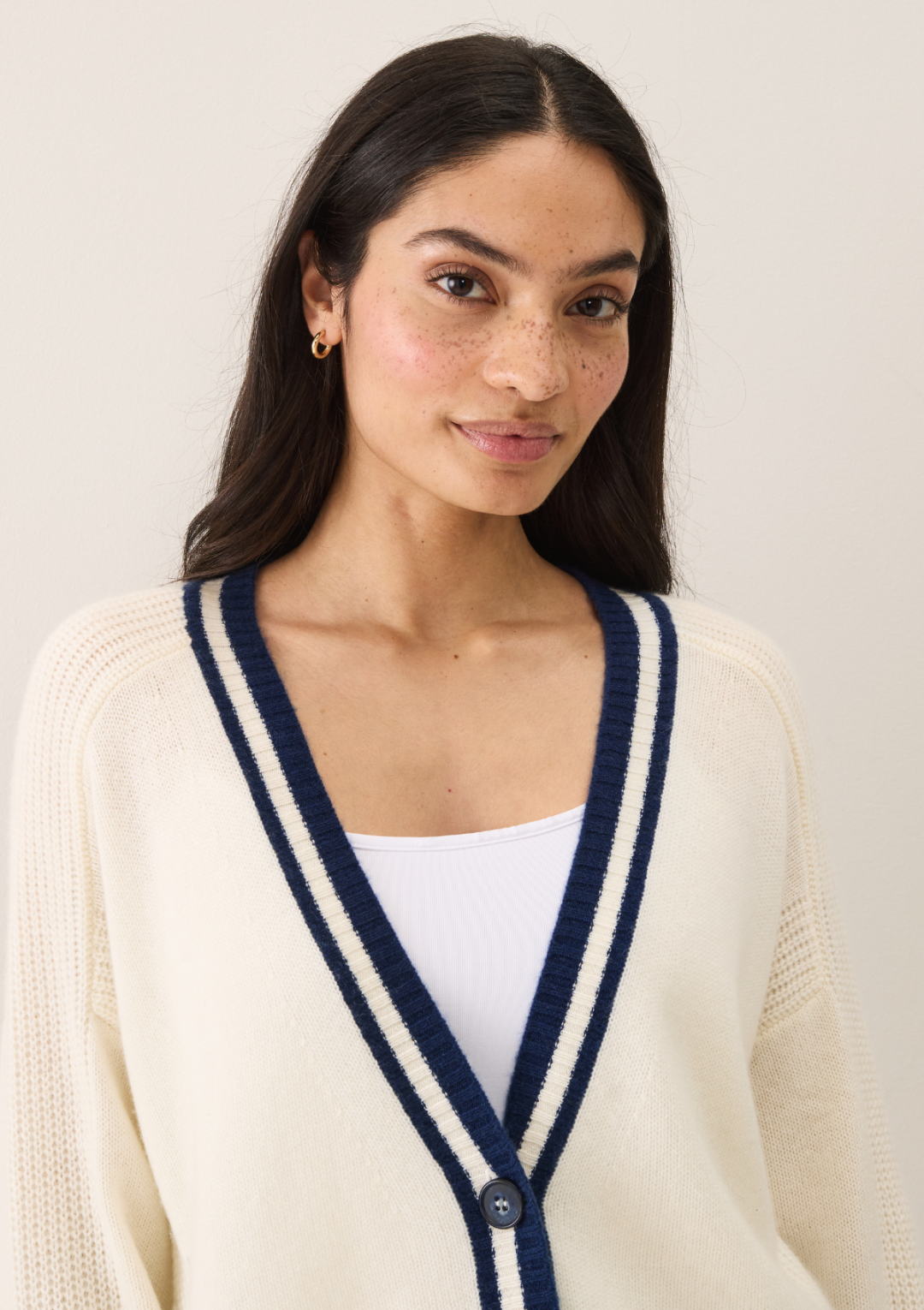 Striped Tipped V Neck Lofty Cardigan by LOOP Cashmere on curated-crowd.com