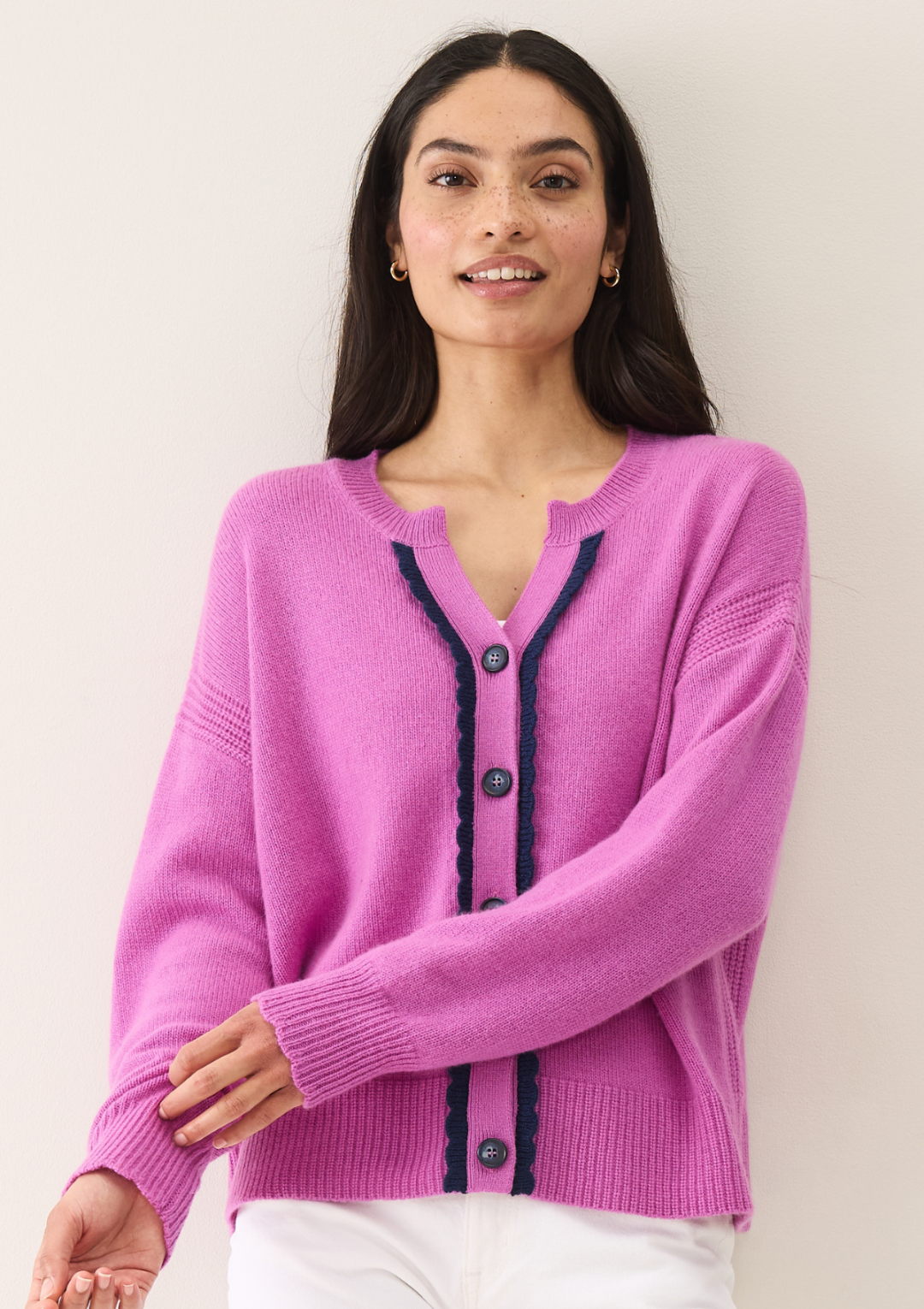 Shell Edge Cardigan in Tyrian Pink by LOOP Cashmere on curated-crowd.com