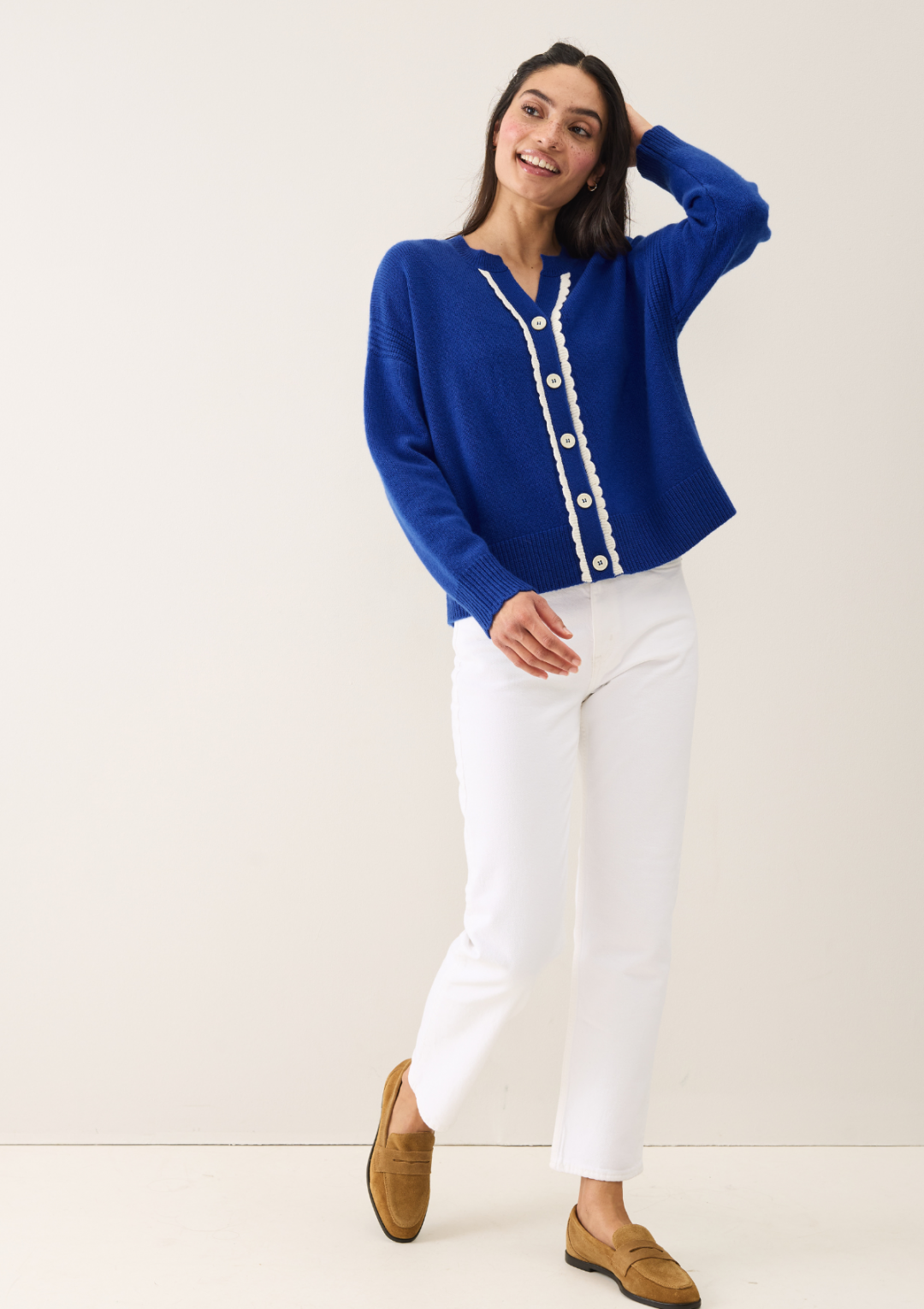 Shell Edge Cardigan in Lapis Blue by LOOP Cashmere on curated-crowd.com