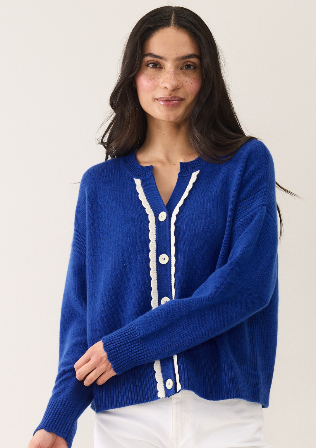 Shell Edge Cardigan in Lapis Blue by LOOP Cashmere on curated-crowd.com