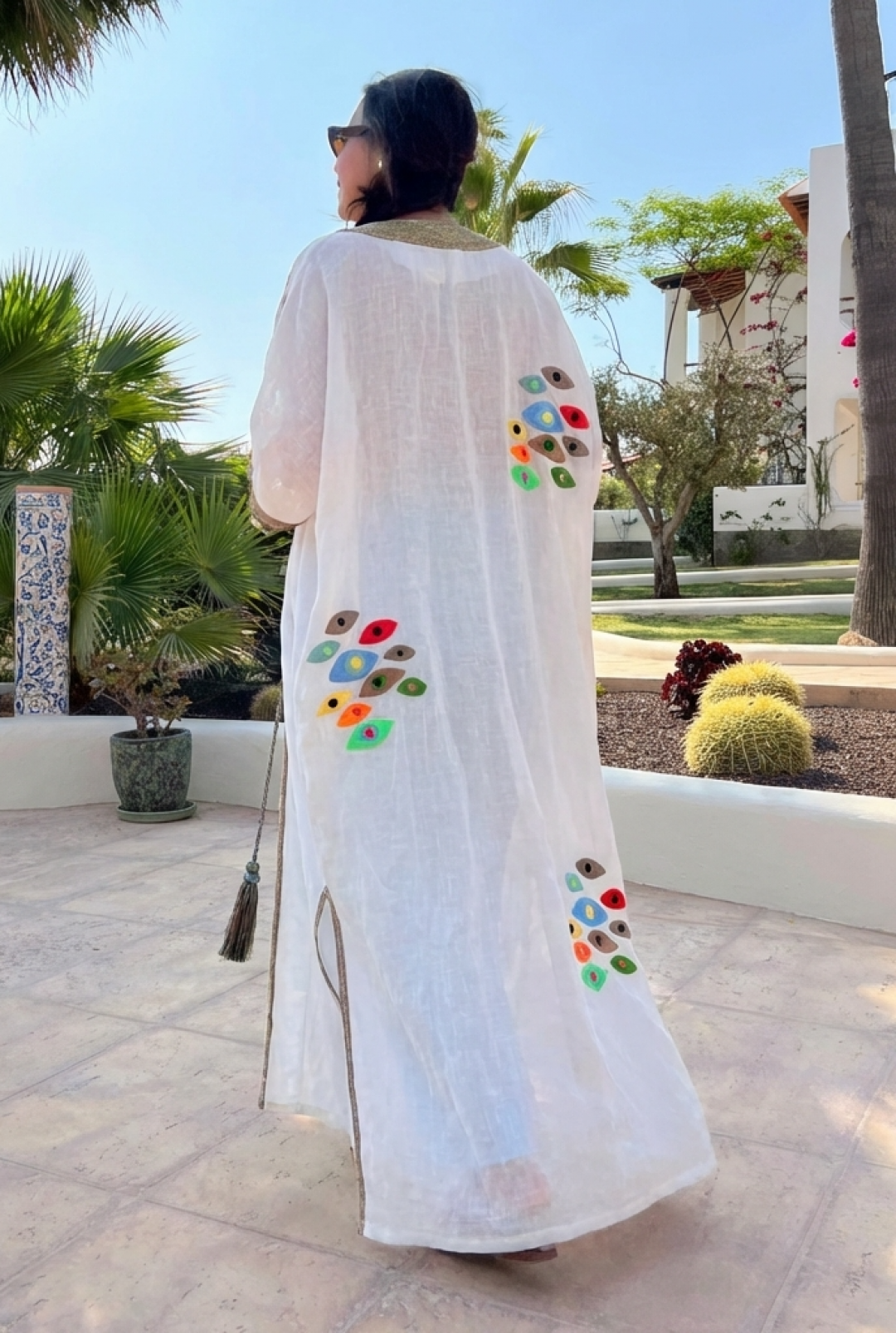 Colourful Eyes Kaftan in White by Artwear Gallery on curated-crowd.com