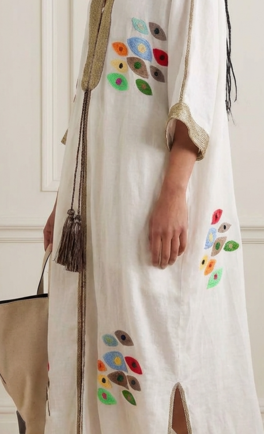 Colourful Eyes Kaftan in White by Artwear Gallery on curated-crowd.com