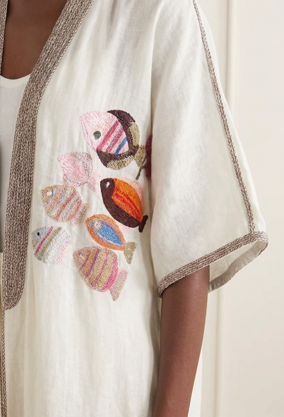 Colourful Fish Kaftan in White by Artwear Gallery on curated-crowd.com