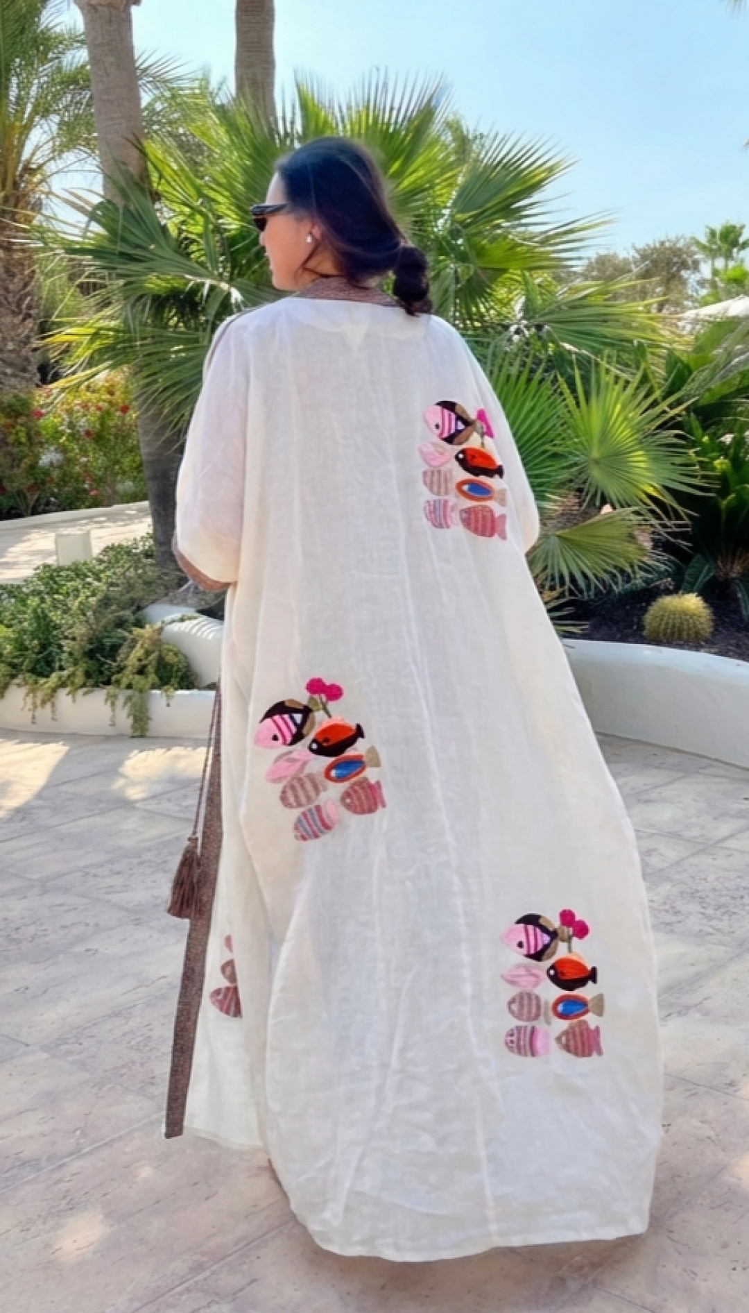 Colourful Fish Kaftan in White by Artwear Gallery on curated-crowd.com