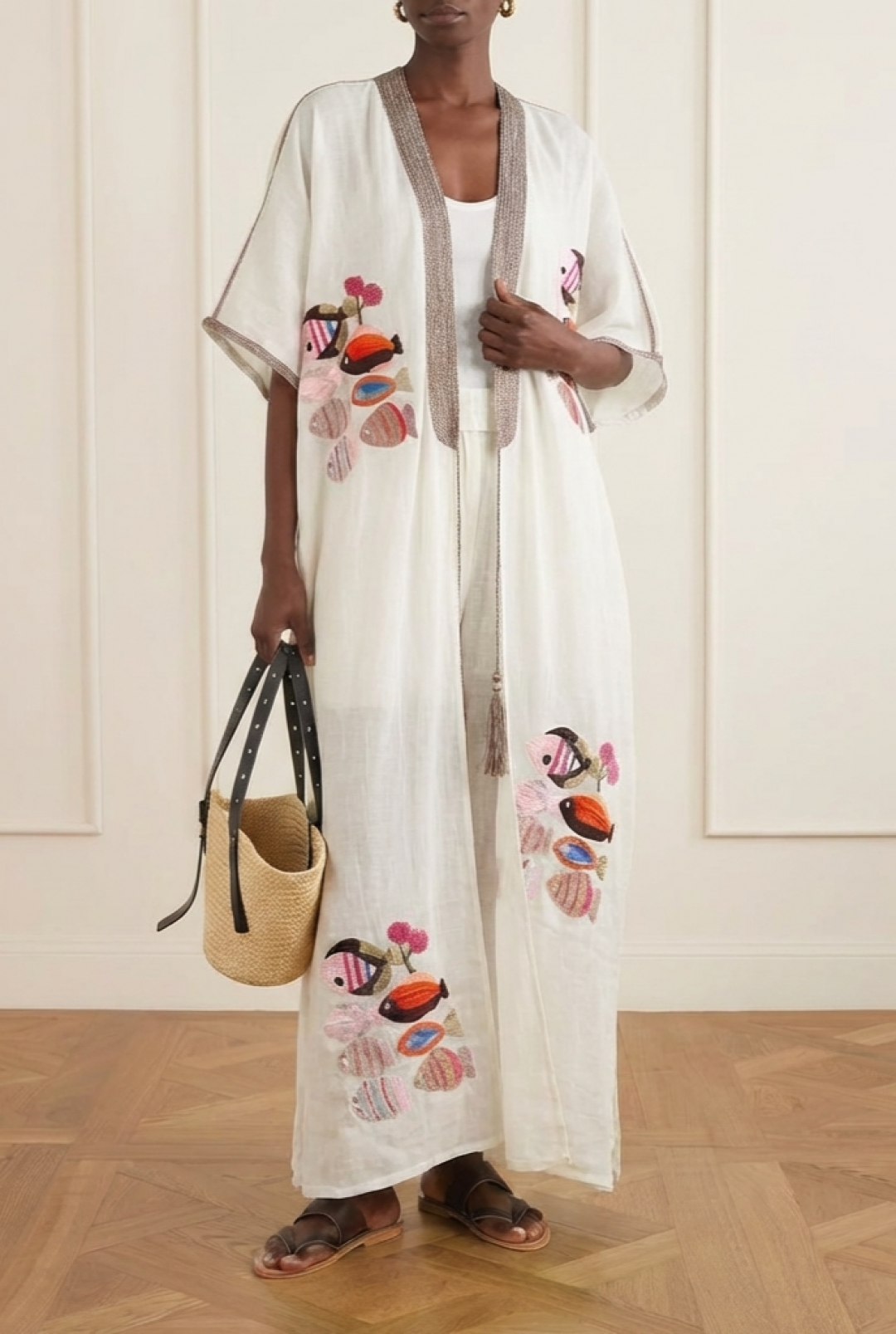 Colourful Fish Kaftan in White by Artwear Gallery on curated-crowd.com