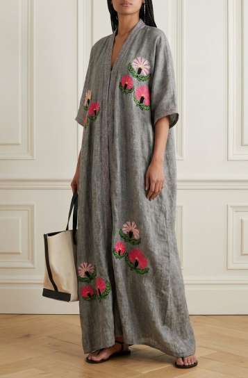 Shades of Pink Flowers Kaftan in Grey by Artwear Gallery on curated-crowd.com