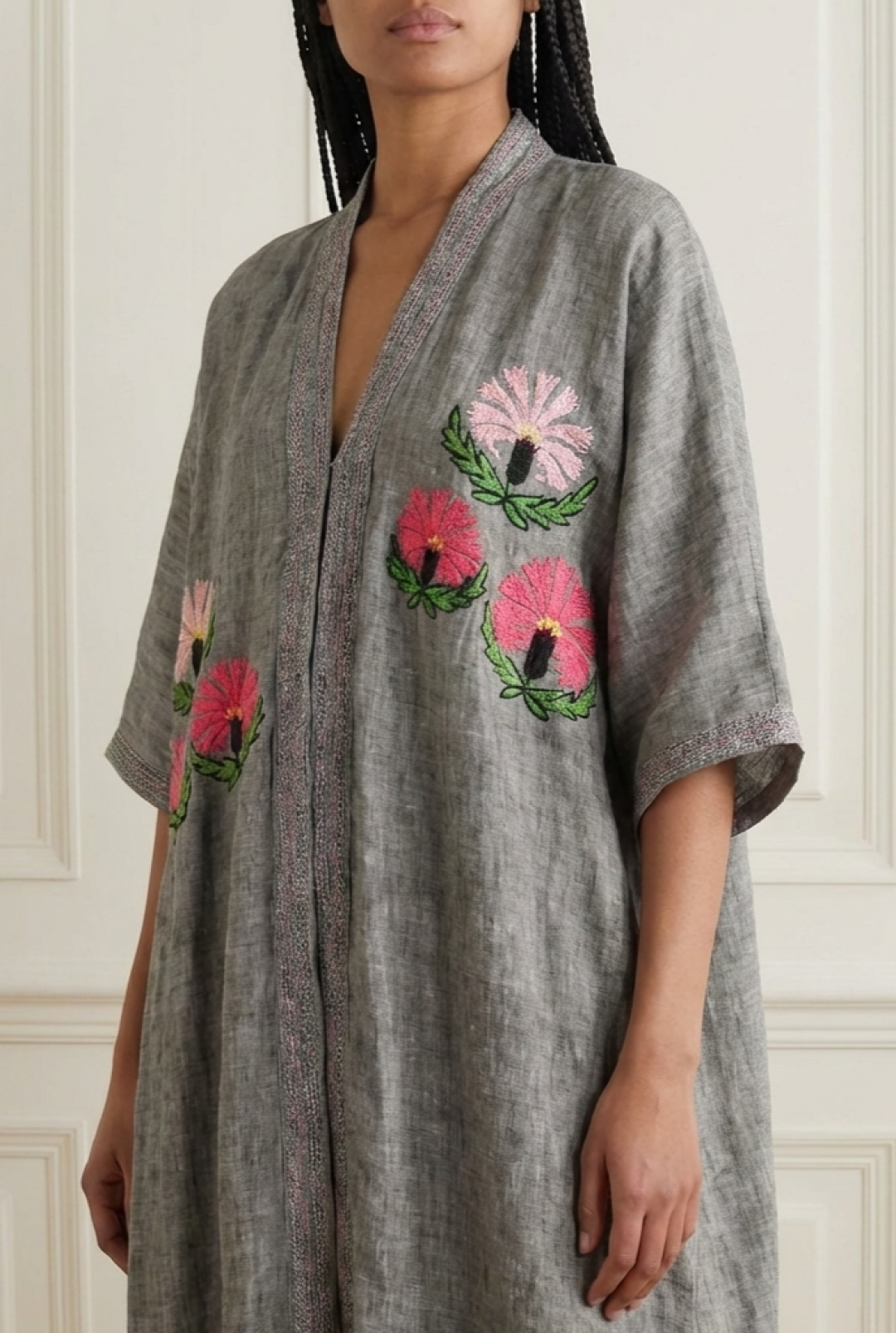 Shades of Pink Flowers Kaftan in Grey by Artwear Gallery on curated-crowd.com
