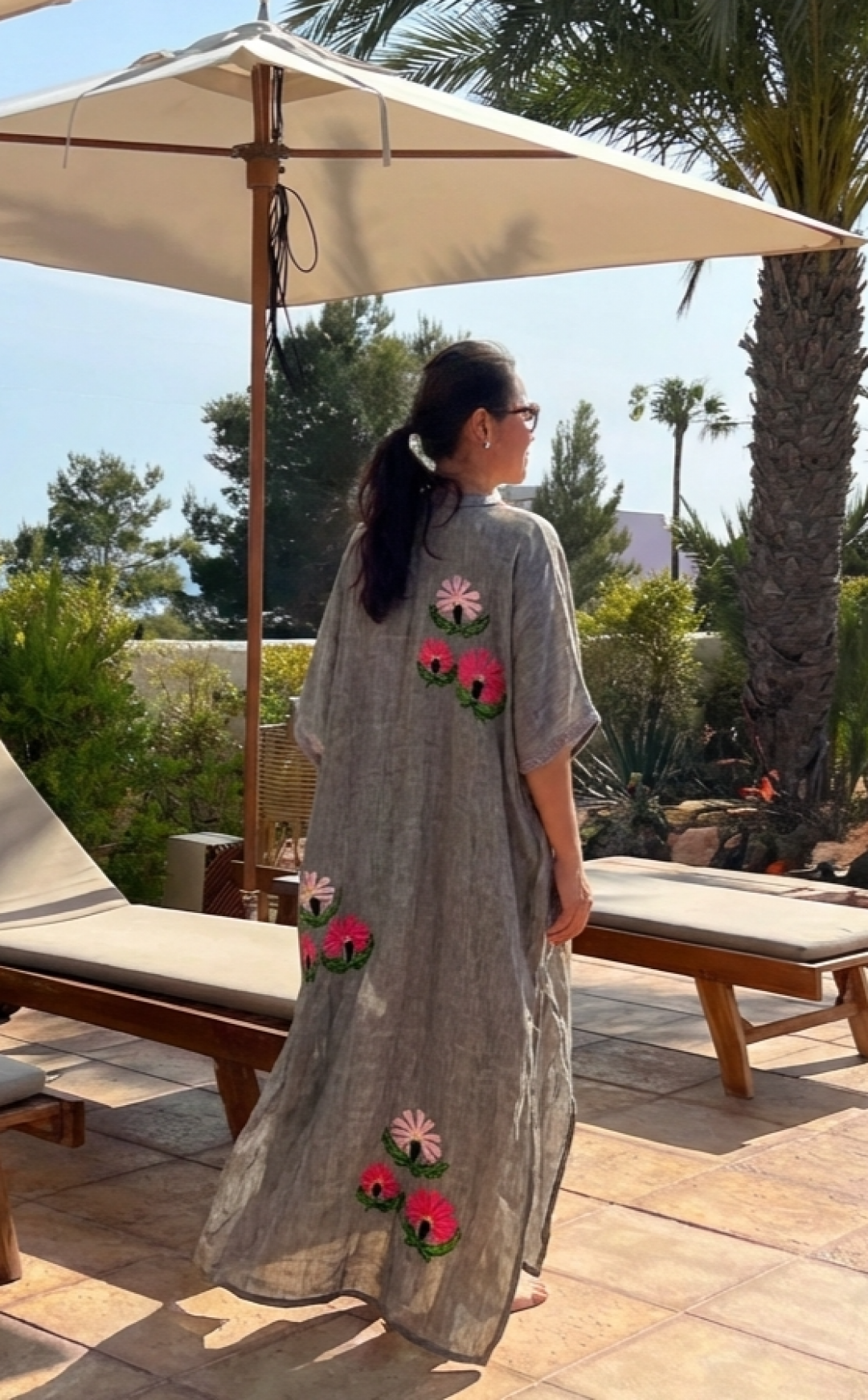 Shades of Pink Flowers Kaftan in Grey by Artwear Gallery on curated-crowd.com