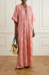 Gold Palm Trees Kaftan in Peach by Artwear Gallery on curated-crowd.com