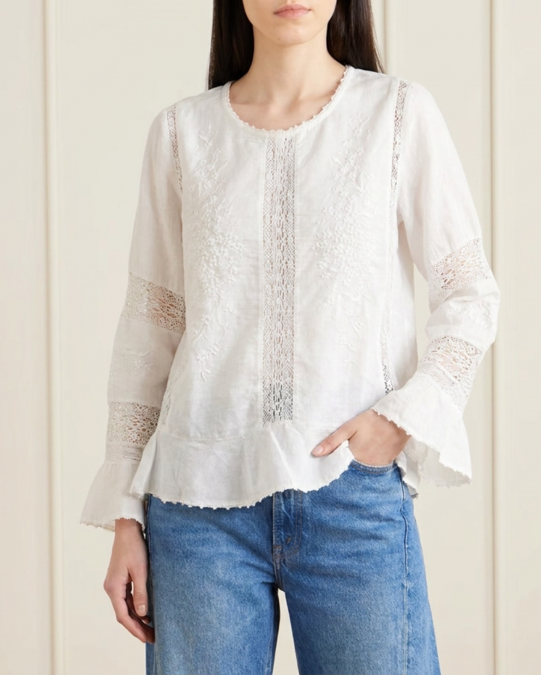 Lace Button Down Blouse by H For Harmony on curated-crowd.com