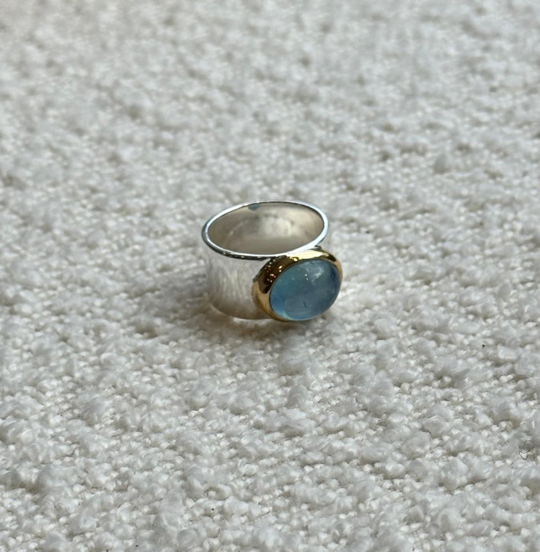 Aquamarine Set Silver/Gold Pinky Ring by Tay Jewellery on curated-crowd.com