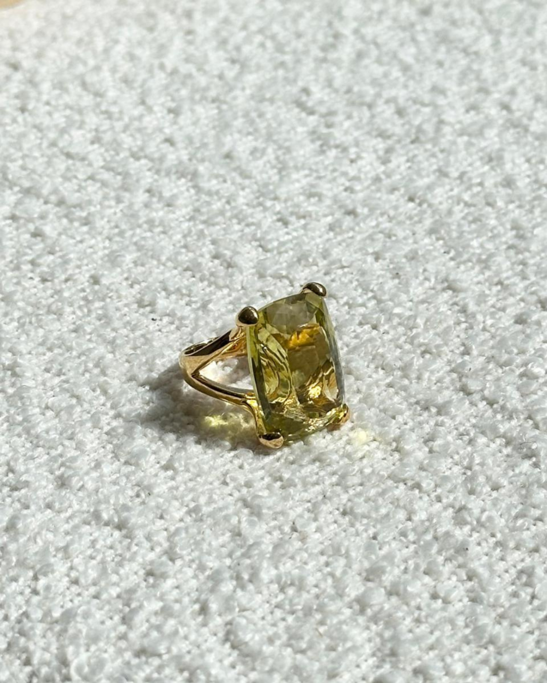 Faceted Cushion Cut Lemon Quartz Set Cocktail Ring by Tay Jewellery on curated-crowd.com