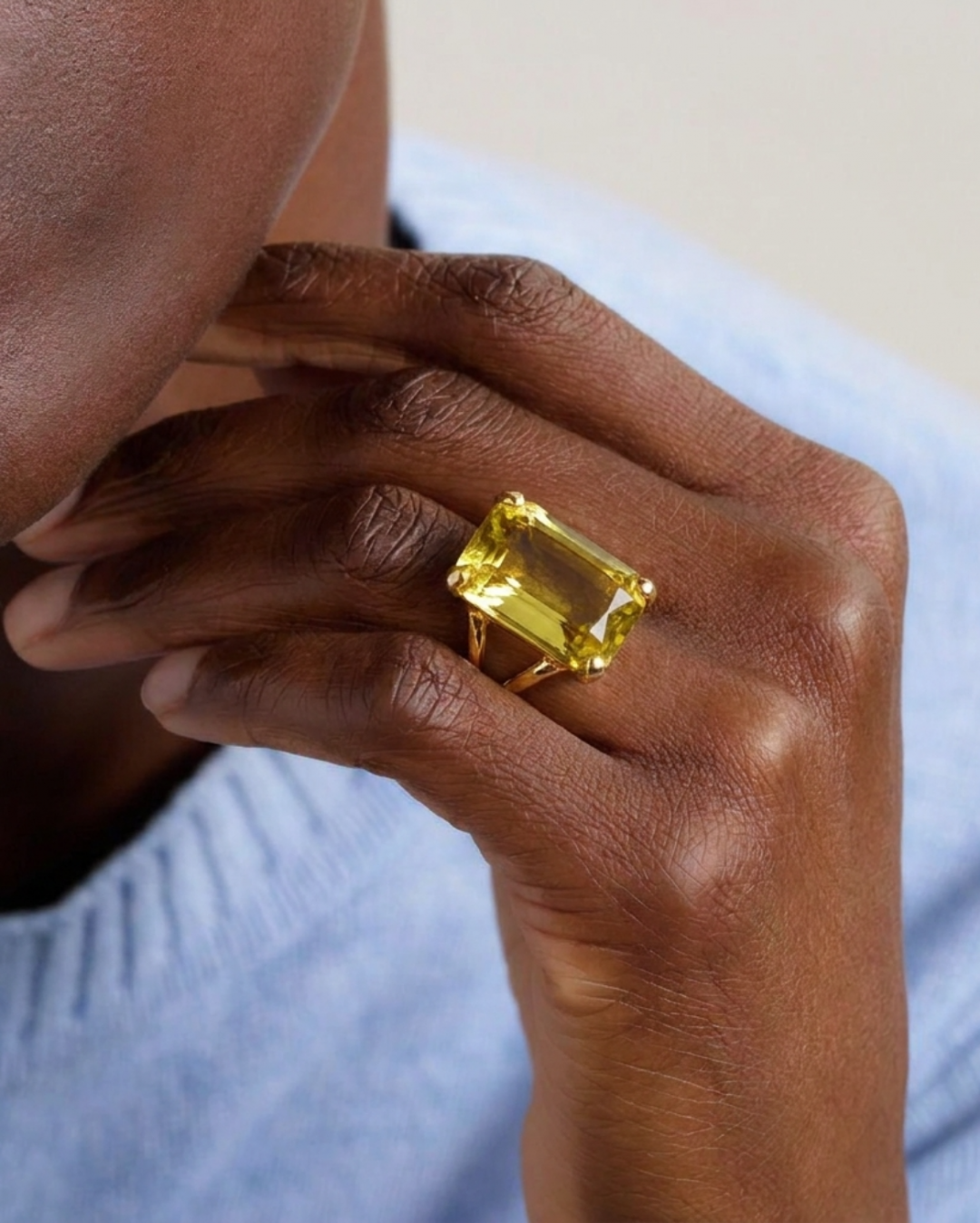 Faceted Cushion Cut Lemon Quartz Set Cocktail Ring by Tay Jewellery on curated-crowd.com