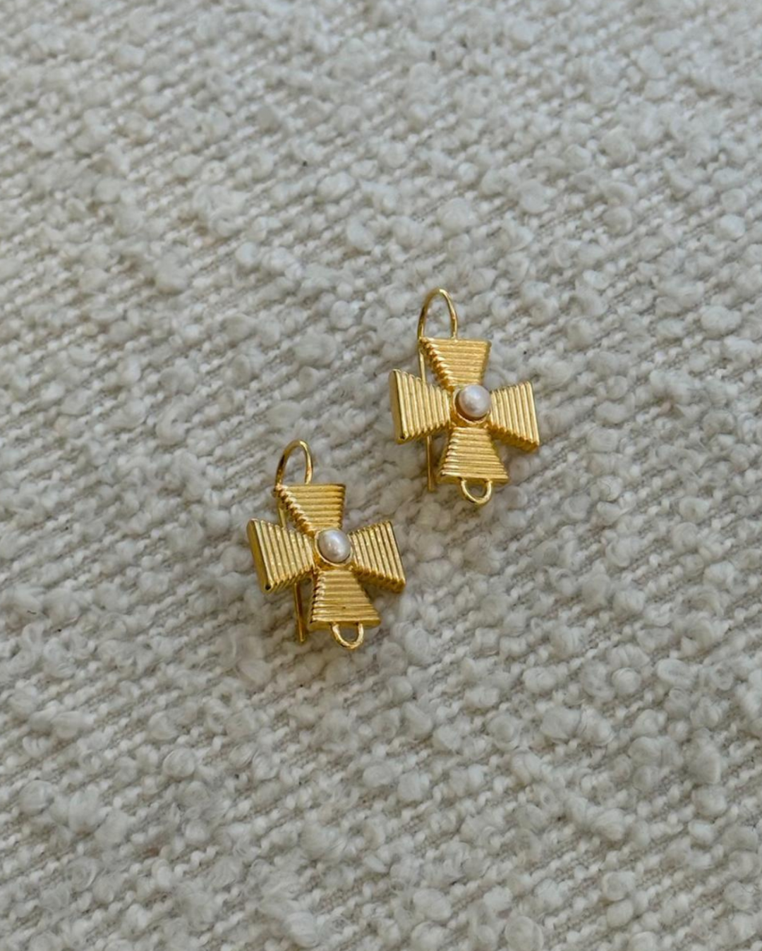 Pearl Set Wirewrap Maltese Cross Eardrops by Tay Jewellery on curated-crowd.com