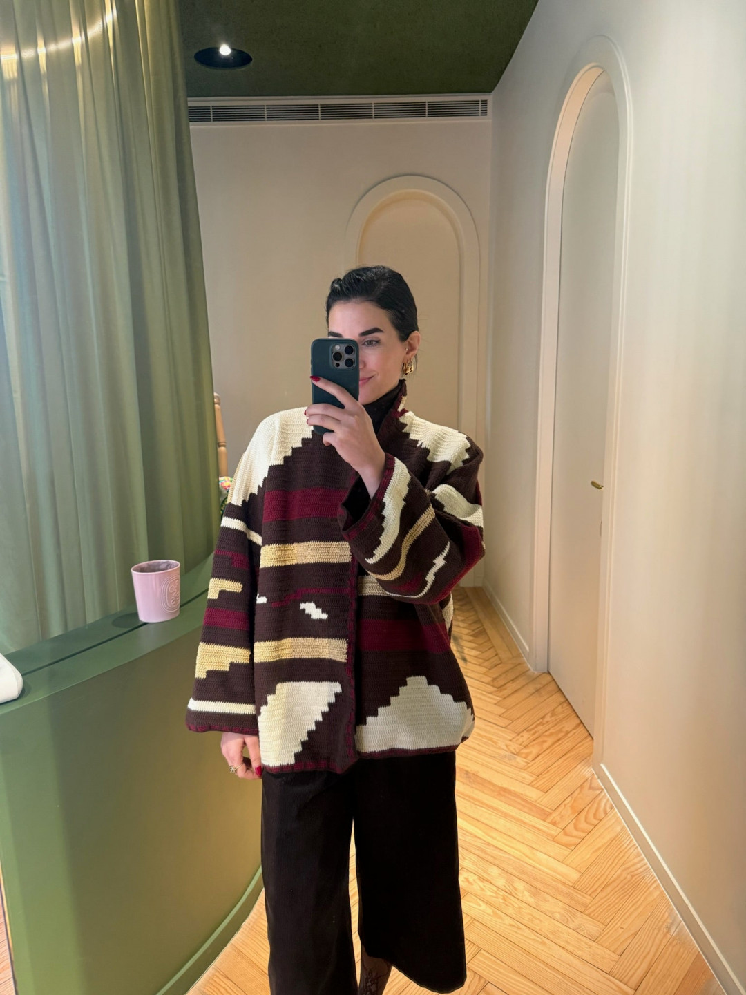 Kiona Long Jacket Brown/Burgundy by Jessica K on curated-crowd.com