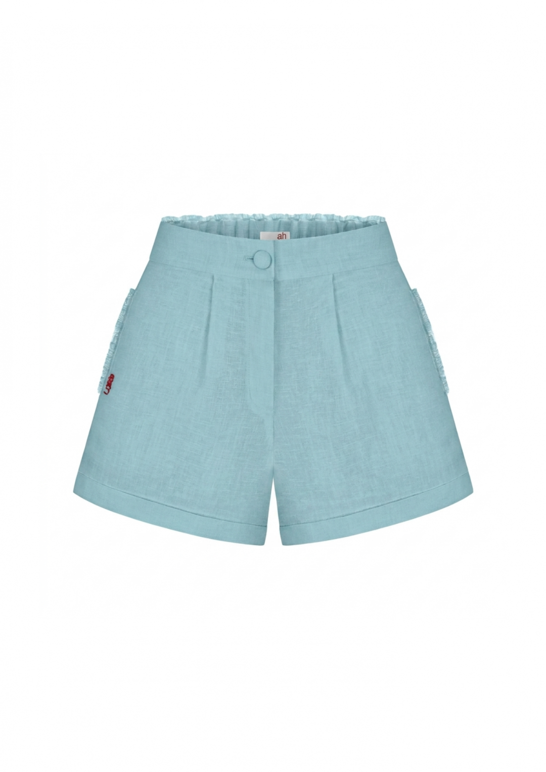 Steel Blue Linen Shorts with Cuffs by Atelier Handmade on curated-crowd.com