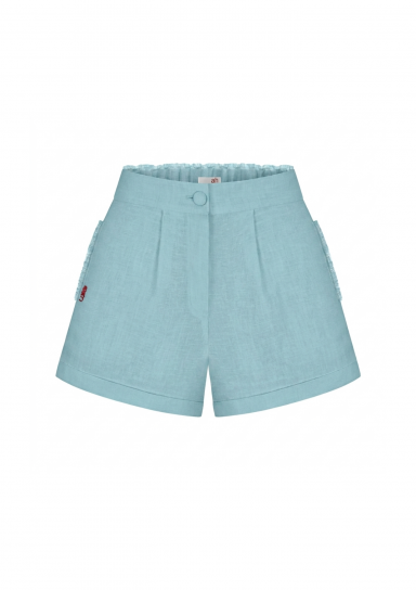 Steel Blue Linen Shorts with Cuffs by Atelier Handmade on curated-crowd.com
