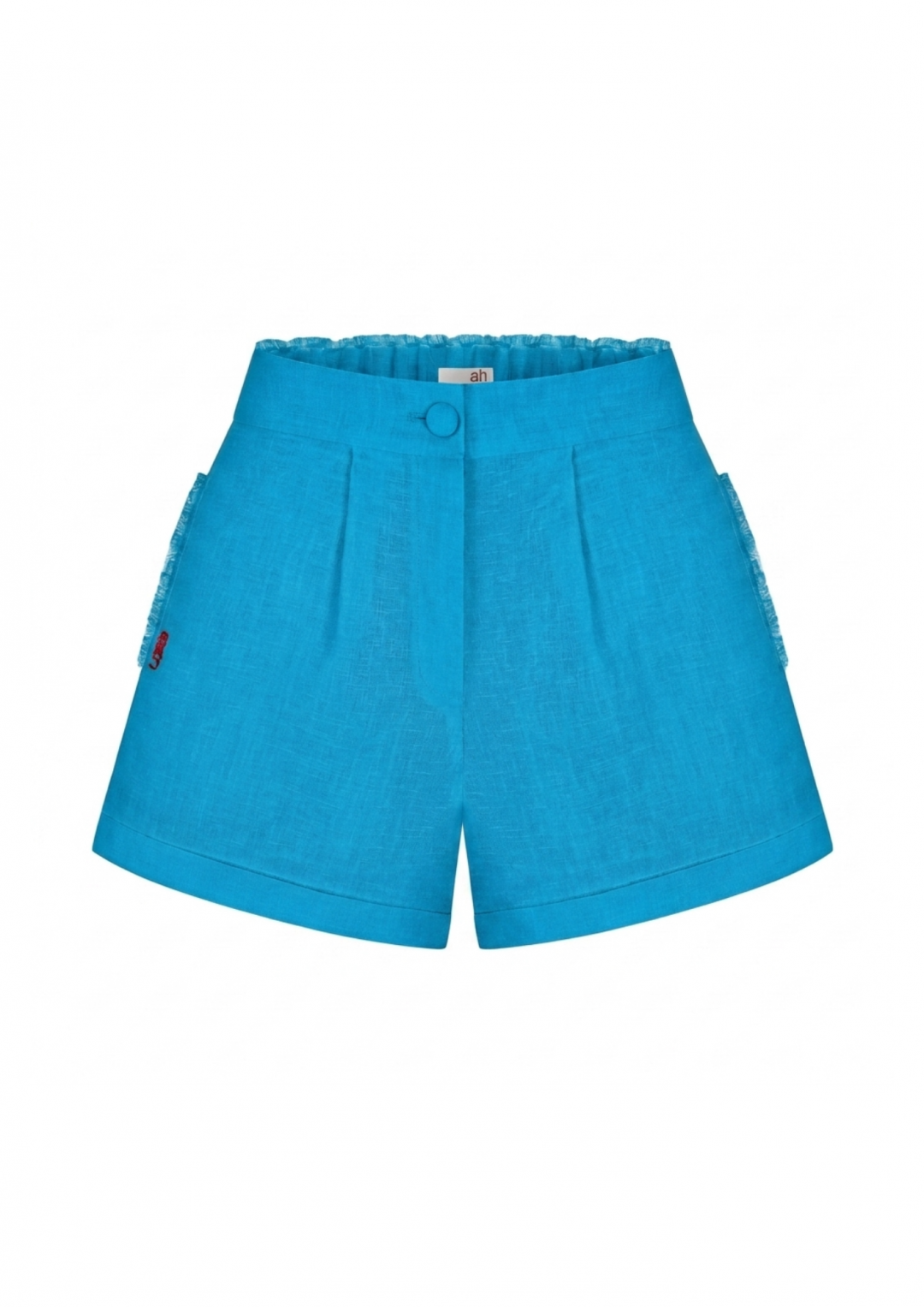 Azzure Blue Linen Shorts with Cuffs by Atelier Handmade on curated-crowd.com