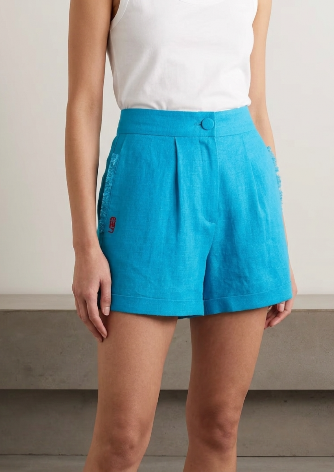 Azzure Blue Linen Shorts with Cuffs by Atelier Handmade on curated-crowd.com