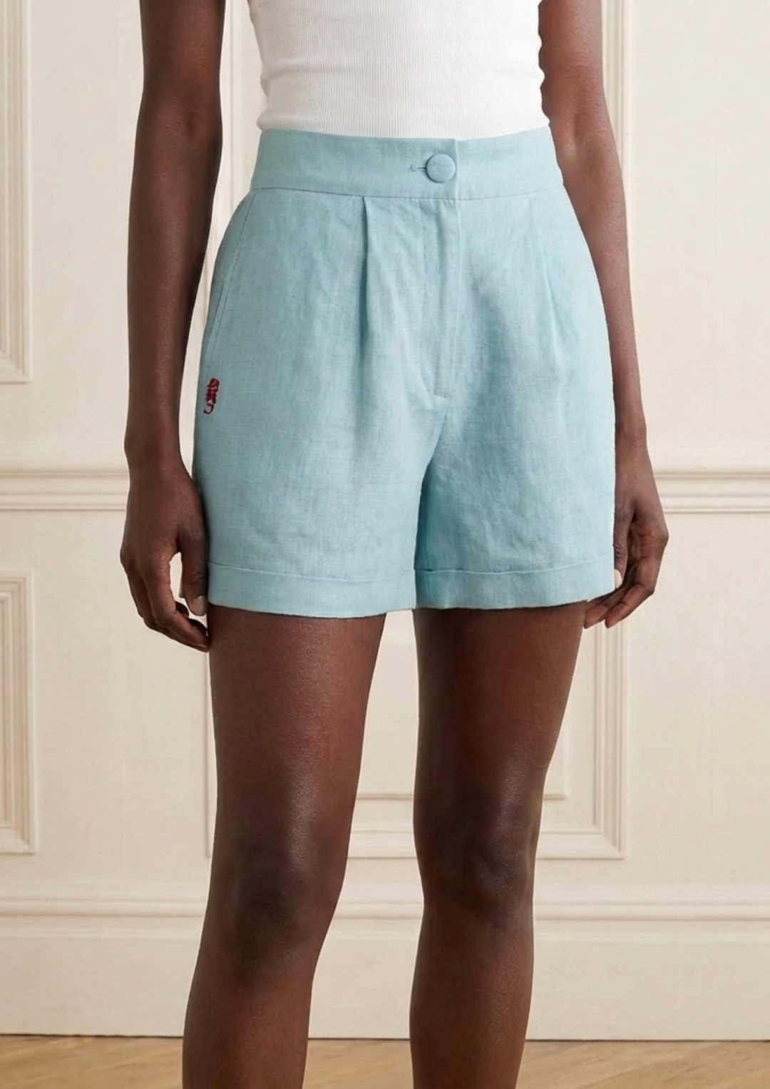 Steel Blue Linen Shorts with Cuffs by Atelier Handmade on curated-crowd.com
