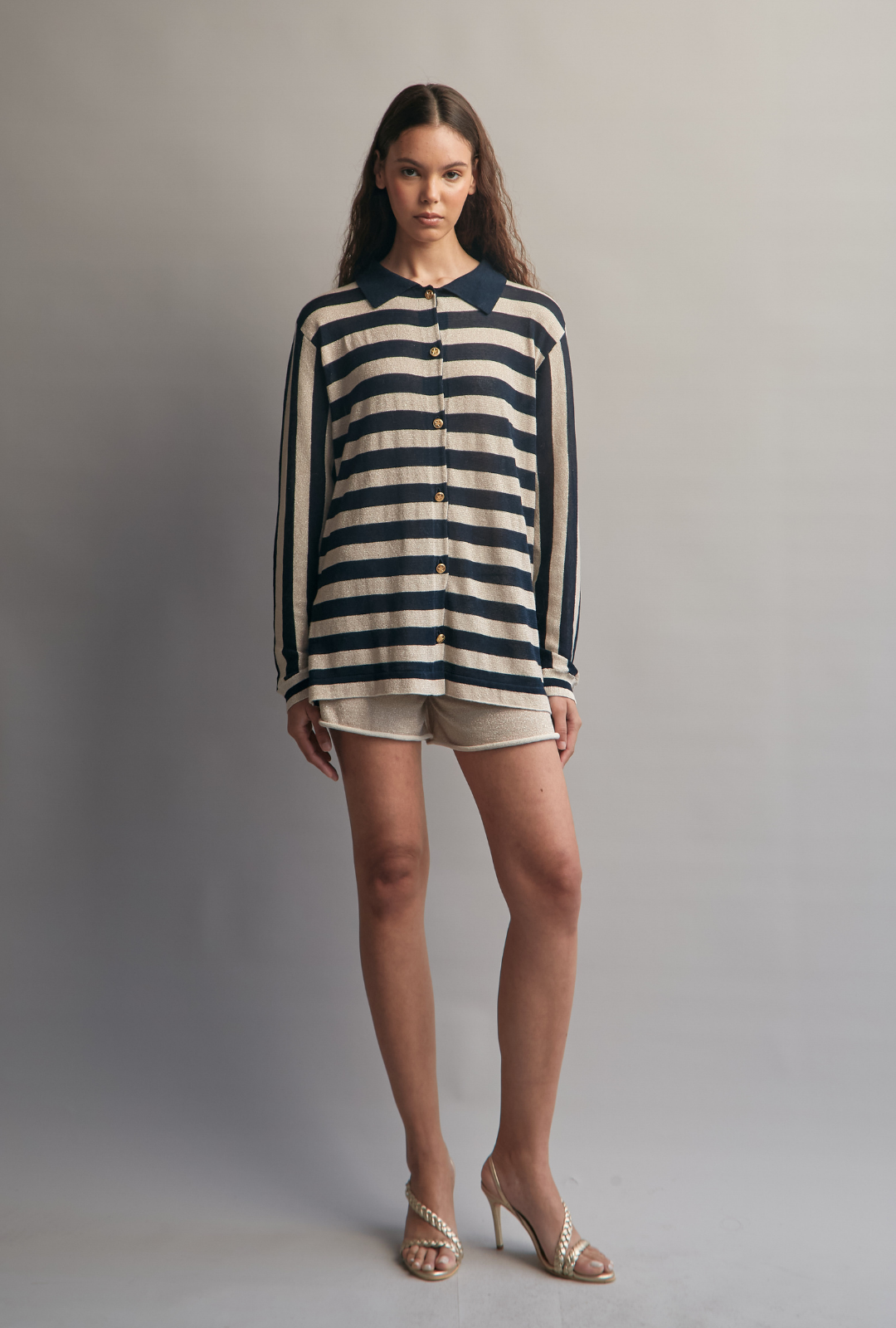 Sasha Cardigan Champagne/Navy by Fringe Mod on curated-crowd.com