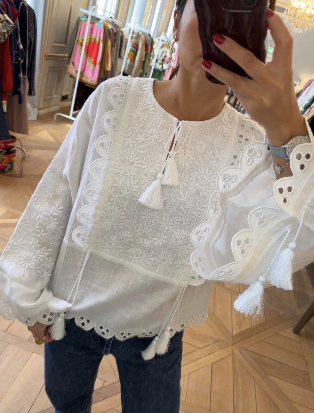 White Linen Shirt with White Floral Embroidery 'Ivan-kvitka' by Etnodim on curated-crowd.com