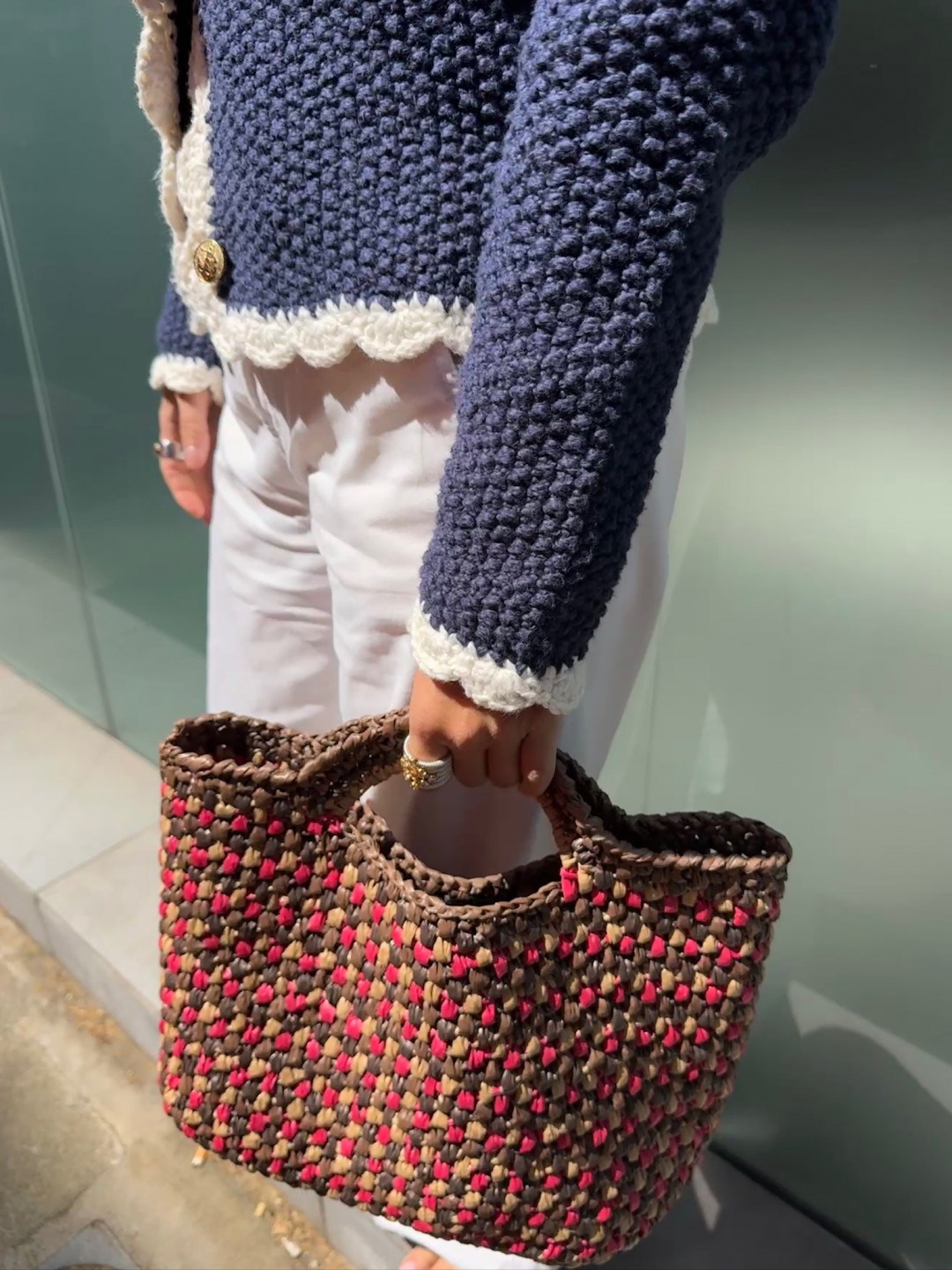 Basket Bag Brown/Pink/Beige by DEINO'S on curated-crowd.com