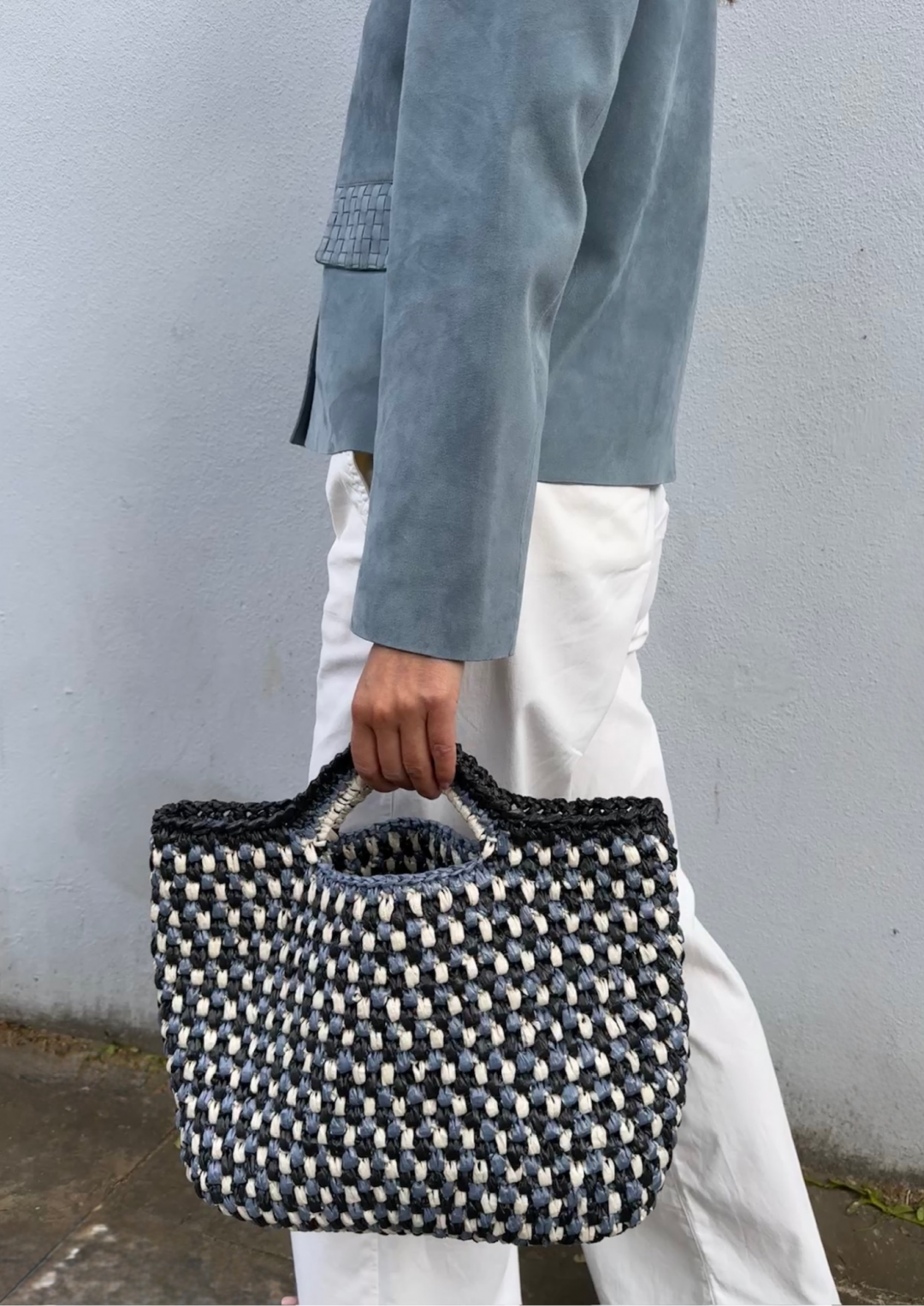 Basket Bag Black/Blue/Grey by DEINO'S on curated-crowd.com