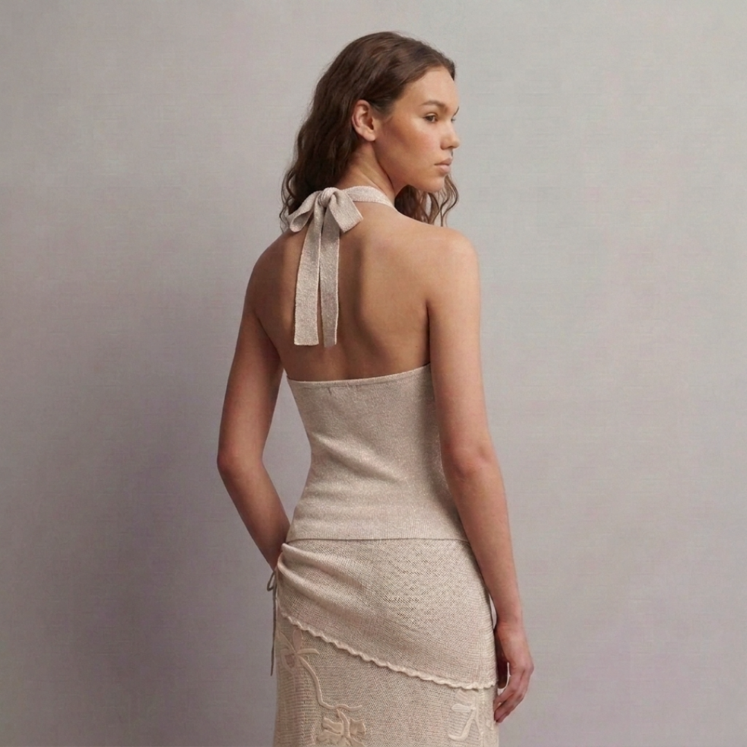 Abbie Halter Neck Top Champagne by Fringe Mod on curated-crowd.com