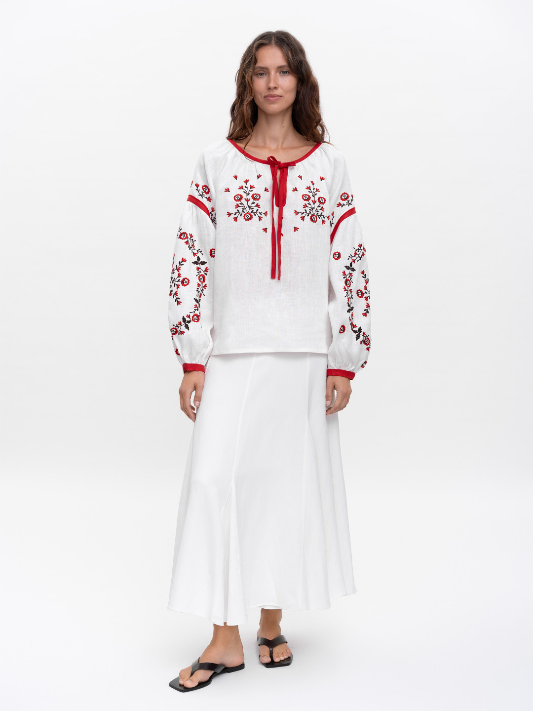 White Embroidered Shirt with Free Cut Svitanok by Etnodim on curated-crowd.com