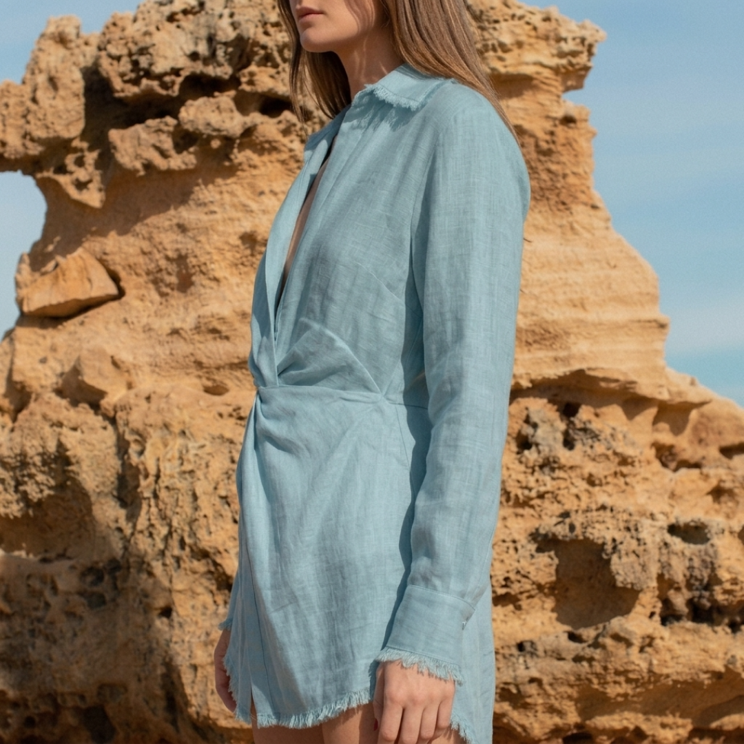 Front Knotted Linen Dress by Atelier Handmade on curated-crowd.com