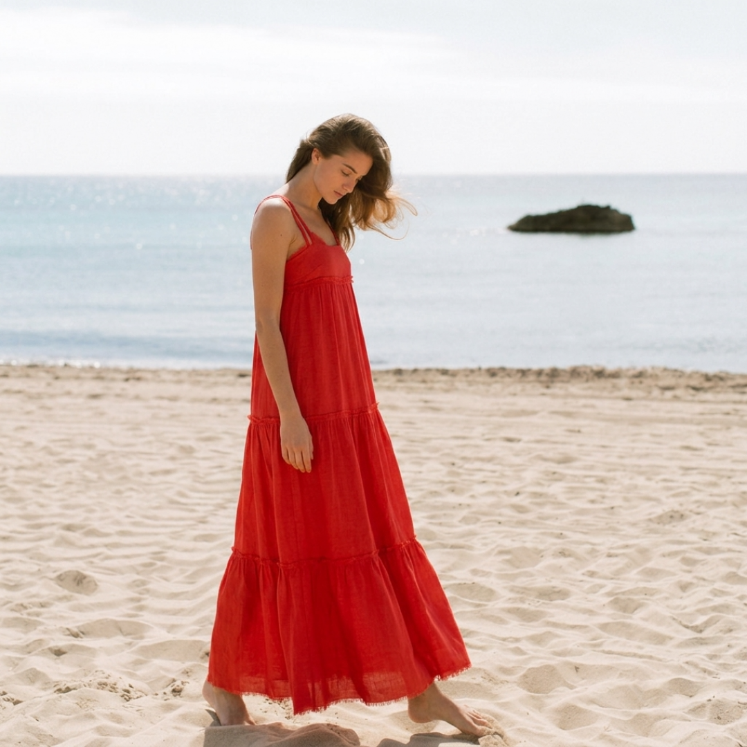 Linen Tiered Maxi Dress by Atelier Handmade on curated-crowd.com