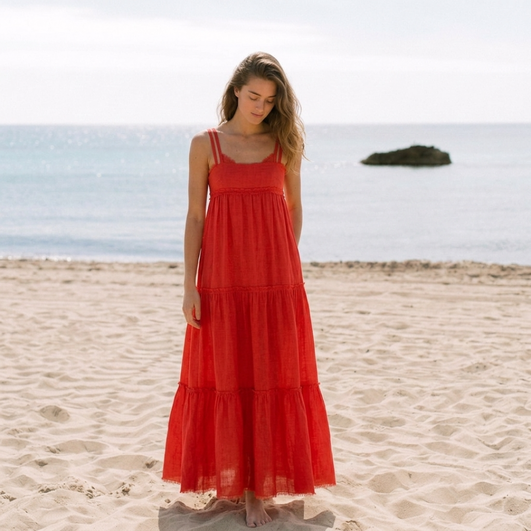 Linen Tiered Maxi Dress by Atelier Handmade on curated-crowd.com
