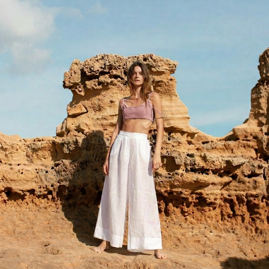 Long Strap Linen Bralette Top by Atelier Handmade on curated-crowd.com